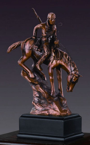 American Indian Sculpture on Horse Statue on Cliff Figurine Native